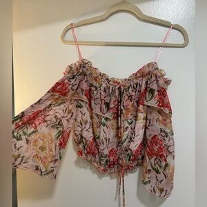 Wayf Pink Floral Off-Shoulder Blouse